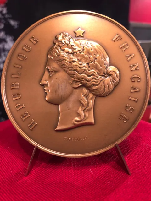 Médaille République Francaise par F.Borrel bronze+corne+1974 d=72mm p=142g