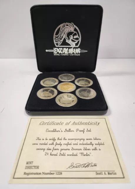 Excalibur Hotel/Casino German Silver (7) Token Set (Boxed) COA