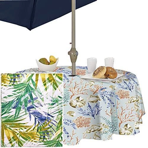 Lani Tropical Palms Indoor/Outdoor Fabric Tablecloth - Coastal Blue and Green...