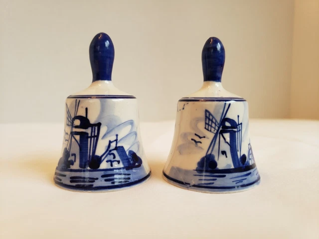 2 Delft Hand painted Porcelain Small Bell Blue/White Vintage #SH 1