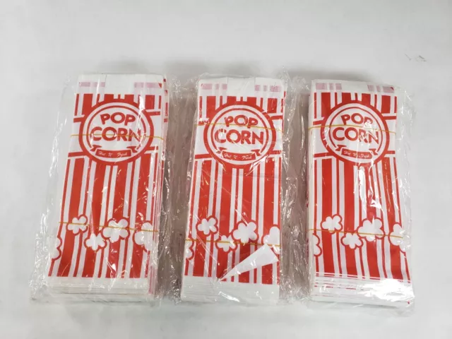Lot Of 3 Carnival King Red White 1 Oz Paper Popcorn Machine Bag 100/Pack