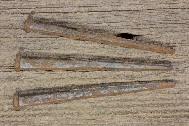 5" Nails 3 Large Barn Spikes Old Vintage Rusty Patina Iron Display Hooks Square