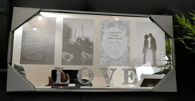 EagleWiz Crystal Diamante Silver Mirror LOVE Collage 6x4in Picture Photo Frame