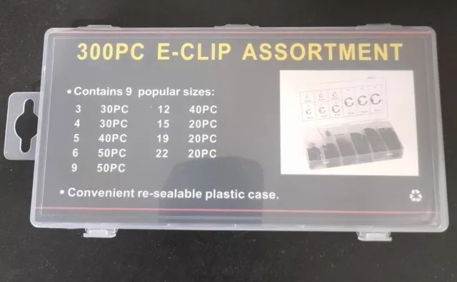 300pc E Clip Circlip Snap Assortment Ext Retaining Ring Metric 3-22mm Size #6627