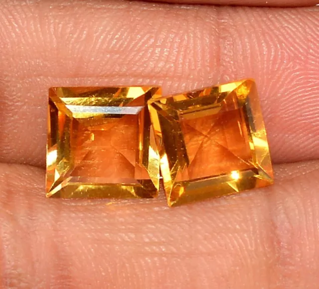 10x10 mm Certified Natural Citrine Square Cut Pair 7.86 CTS Loose Gemstones