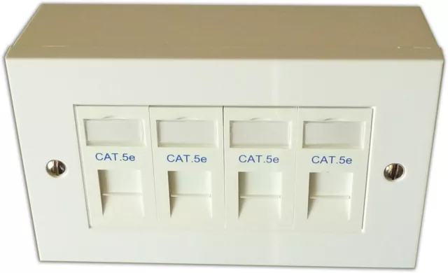 4 Way Quad LAN RJ45 Gigabit Ethernet Network Faceplate, Backbox & Cat 5e Modules