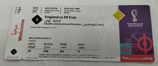 TOP TICKET STUB FIFA World Cup Qatar 2022 England vs IR Iran # Match 3