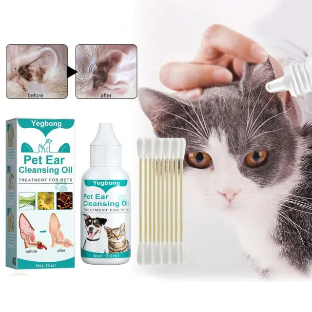 Pet Ear Cleaner Antibacterial Solution For Dog Cat s w/Cotton Cleaning Ear L8E3