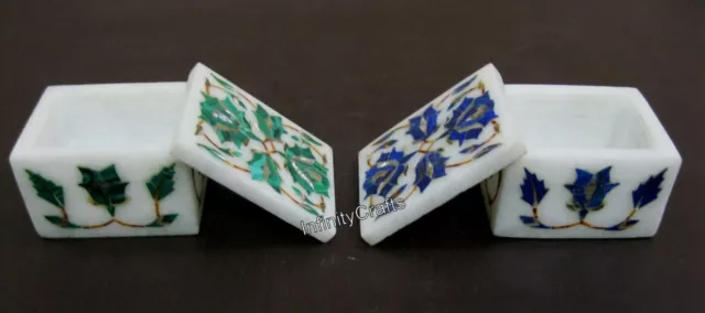 2.5x1.5 Pulgadas Conjunto De 2 Piezas Mármol Oropel Caja Pietra Dura Arte Anillo