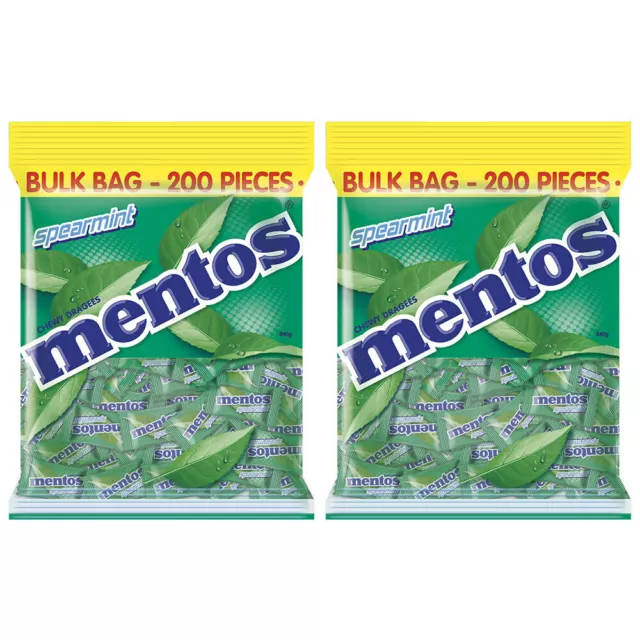 400pc Mentos 1.08kg Single Serve Pillowpack Spearmint Bulk Bag Confectionery