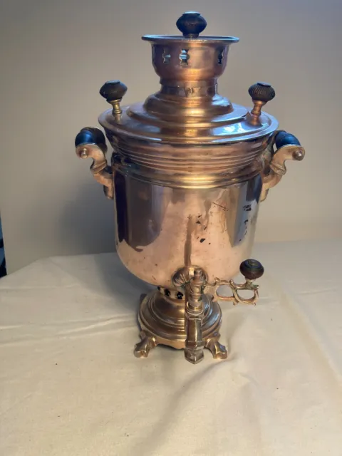 Antique Tula Russian Soviet Peasant Barrel-Shaped Brass Copper Samovar Tea Pot