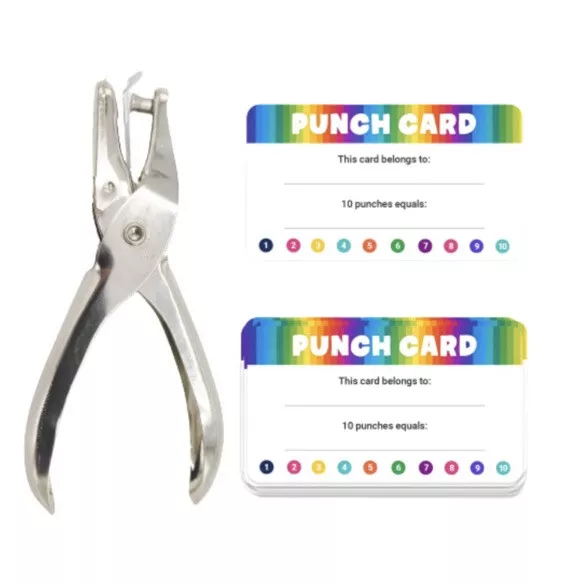 200 Pcs Reward Incentive Award Punch Cards & Handheld Puncher Students Teachers