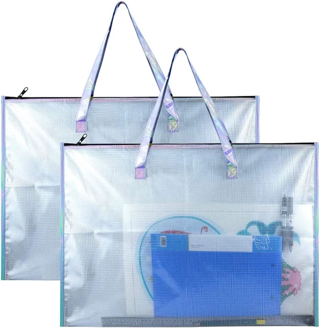 Art Portfolio Bag with Handle and Zipper - 2 PACK Large Clear Waterproof Poster