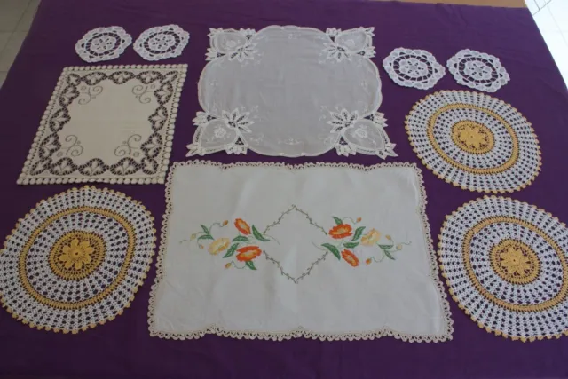 10 Vintage Crocheted & Hand Embroidered Doilies #105