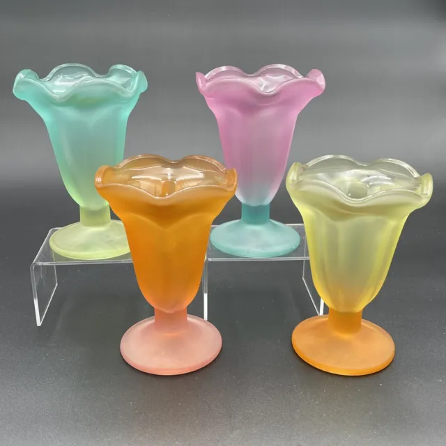 4 Vintage Libbey Ka-Dinks Frosted Parfait Ice Cream Sundae Footed Glasses  READ!