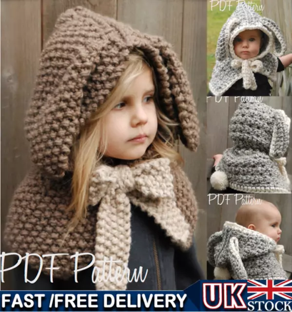 Kids Crochet Cute Animal Knitted Snood Unisex Winter Hood Hat & Scarf Beanies UK