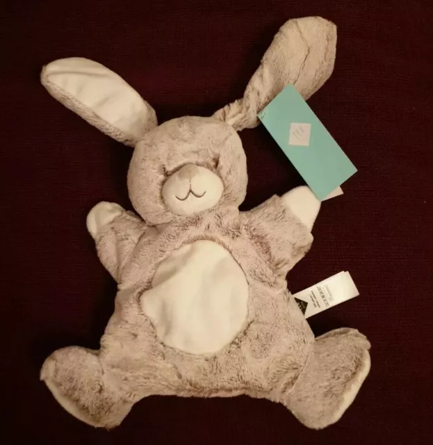 NEUF - Peluche Doudou lapin marionnette Tex baby marron Chiné et blanc