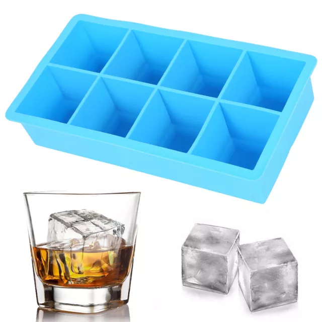 8 Grids Ice Cube Tray Extra Large Square Food Grade Jumbo Ice Moulds Whiskey AU✲