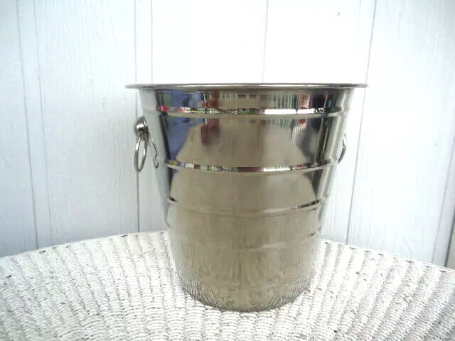 art deco style stainless steel ice bucket banded sides