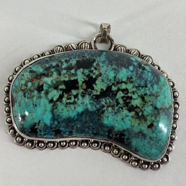 Large Vintage Southwestern Turquoise Sterling Silver Pendant