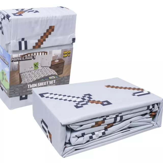 Mojang Minecraft Building Adventure Gaming Grey Bedding Twin Sheets Set for
