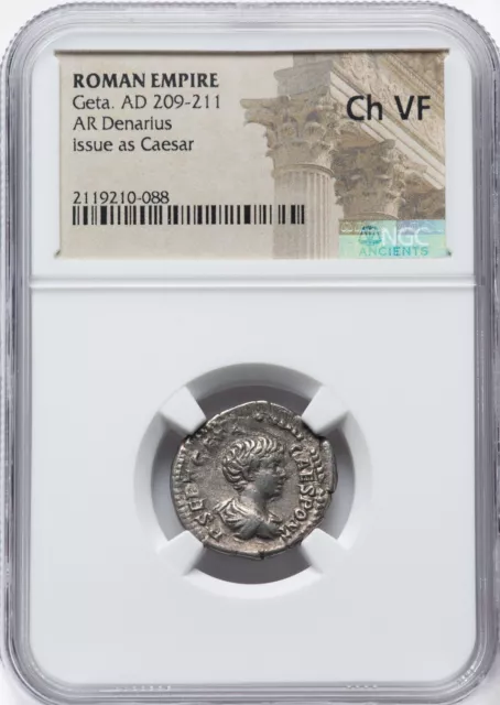 Roman Empire Geta AD 209-211 AR Denarius NGC Ch VF