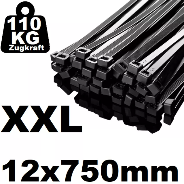 XXL Kabelbinder 12x 750mm Industrie Qualität 12mm breit 75cm lang 110KG Zukraft