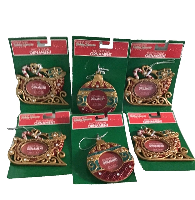 NEW Christmas Metal Photo Frame Ornaments Lot of 6