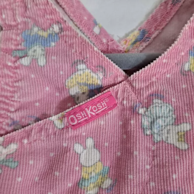 Vintage OshKosh Bgosh Overalls Girl 24 Months Pink Bunny Corduroy Vestbak Easter 3