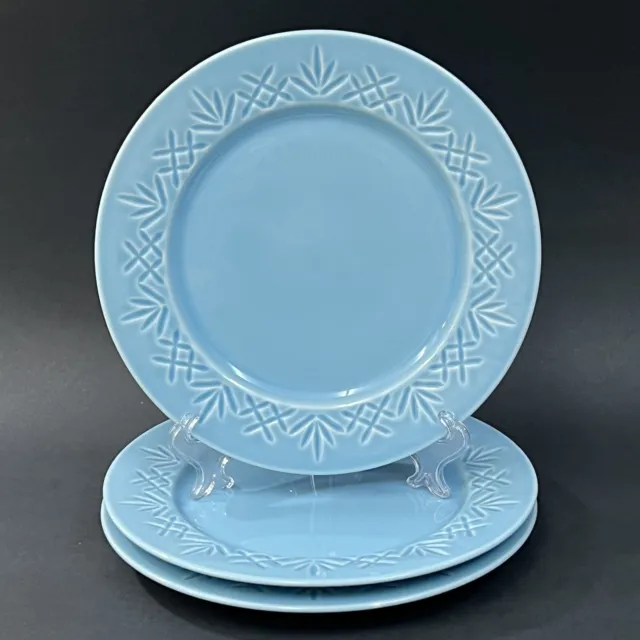 Set of 3 Godinger DUBLIN Aqua Blue Stoneware Criss Cross Salad Plates 8.5"