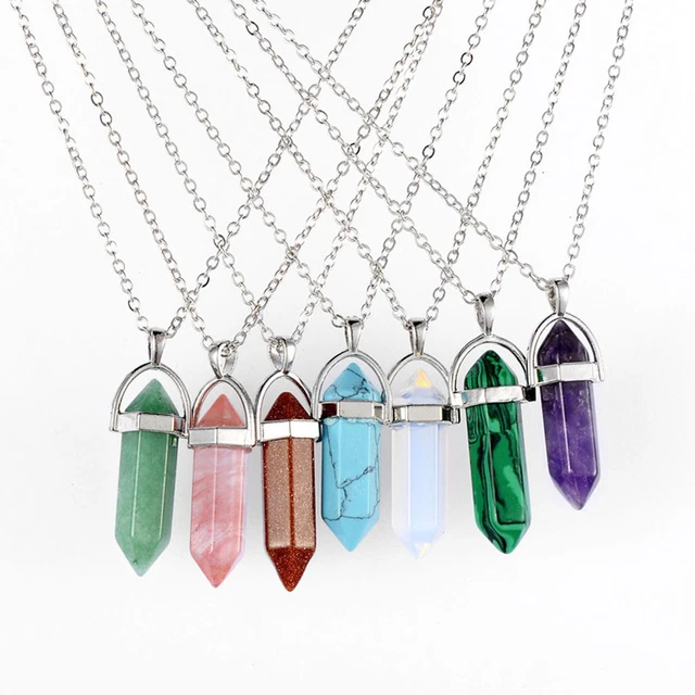 Hexagonal Prism Natural Quartz Crystal Chakra Healing Point Pendant Necklace🎄 2