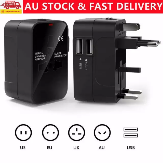Universal Travel Adapter USB Charger UK US EU AU Plug Converter Adaptor AC Power