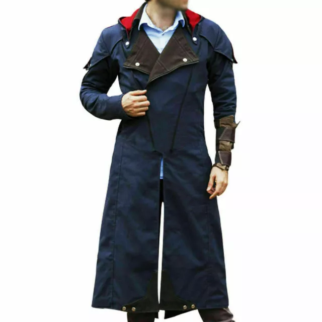 Cappotto con cappuccio uomo Assassin's Creed Unity Arno Dorian Denim mantello cosplay costume