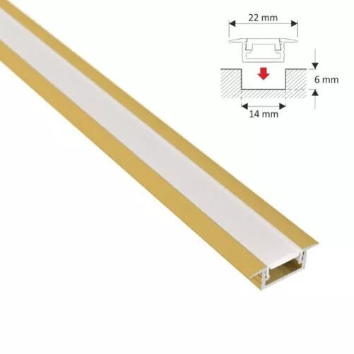 Aluminio Perfil/Empotrable Barra " Junta " Oro para LED Tira + Klick Cubierta