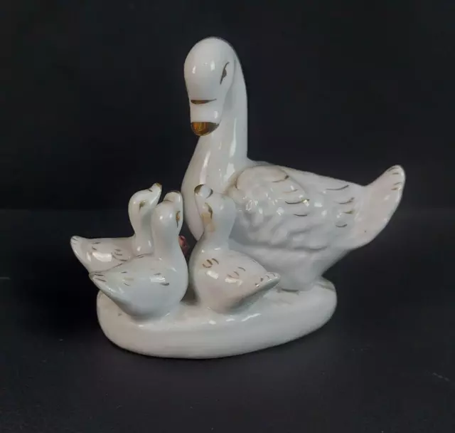 Pato de porcelana de cerámica rara vintage con patito hecho en China