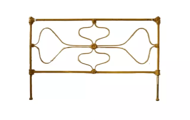 Antique Cast Iron Bed Farmhouse Victorian Floral Yellow Broken Rail Attachment