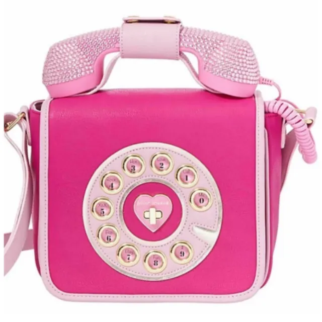 NWT Betsey Johnson Kitsch Pink Rhinestone Phone Crossbody Purse Bag Hotline NEW