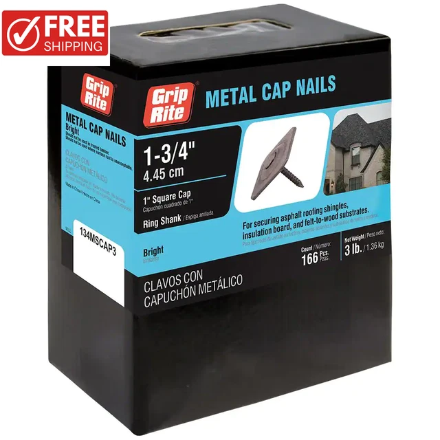#12 X 1-1/4 In. Metal Square Cap Roofing Nails (3 Lb.-Pack) Tools Supplies New