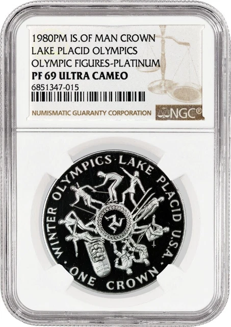 1980 Proof 1 Crown Platinum Isle Of Man Lake Placid Winter Olympics NGC PF69 UC