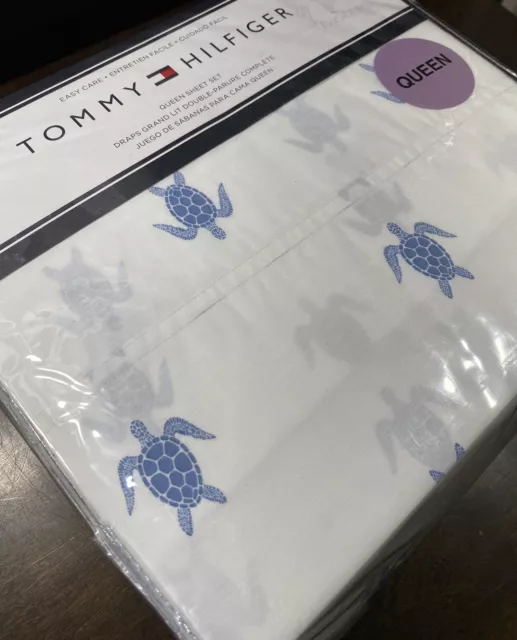 TOMMY HILFIGER NEW!!! QUEEN SHEET SET SEA TURTLES Easy Care COTTAGE Beach