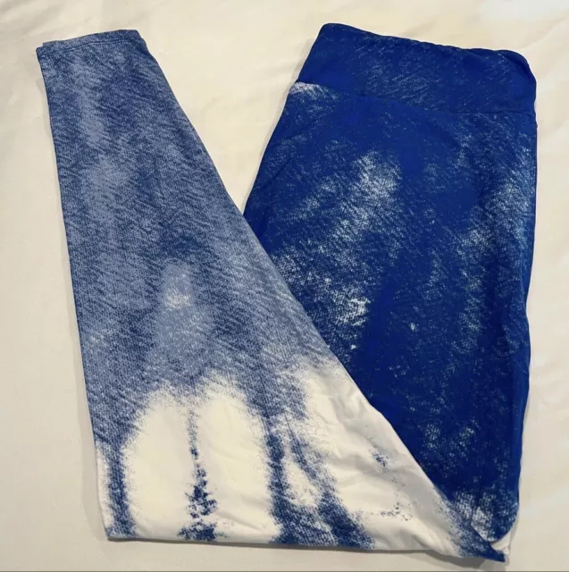 NEW LuLaRoe TC2 Legging BLUE WHITE Line TIE DYE Dip OMBRE Summer Hippie Vacation