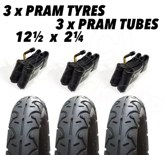 3 X Pram Tyres & 3x Tubes 12 1/2 X 2 1/4 Mountain Buggy Urban Jungle Duo +one