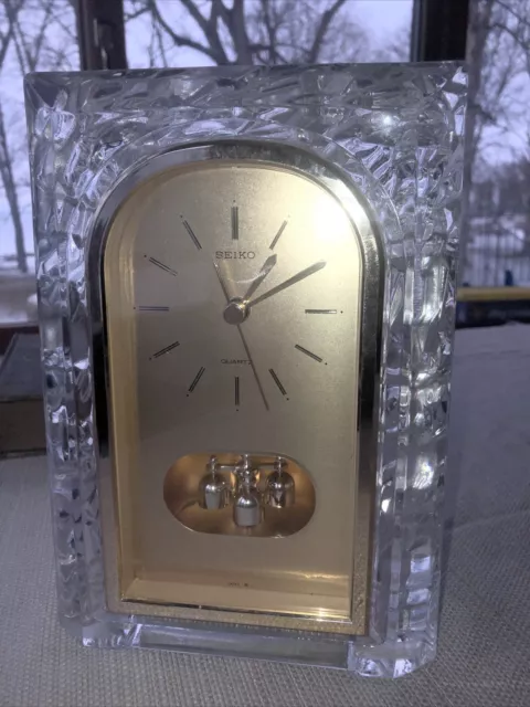 Vintage Seiko Quartz Lead Crystal Ice Mantle Shelf Desk Clock Japan Ref QQZ127S