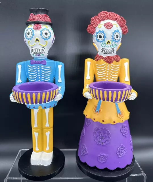 Pair Day Of The Dead Skeletons Candle Holders Senor & Senorita Partylite 2015