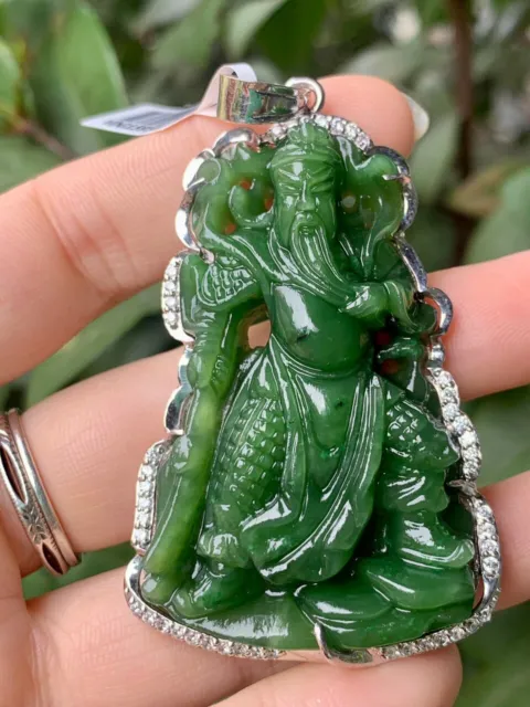 Nephrite Jade hand carved Quan Yu Statue pendant, Jade pendant (57.2x37.4MM)