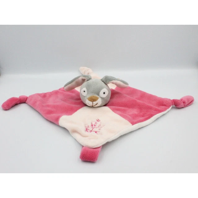 Doudou plat lapin gris rose blanc RODA - 16192