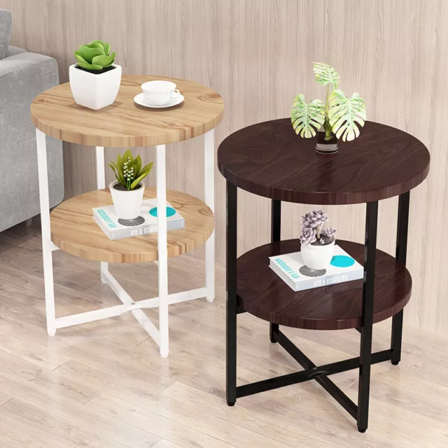 Small Side Table Round Wood Bedside Table Living Room Coffee Table Shelf Rack UK