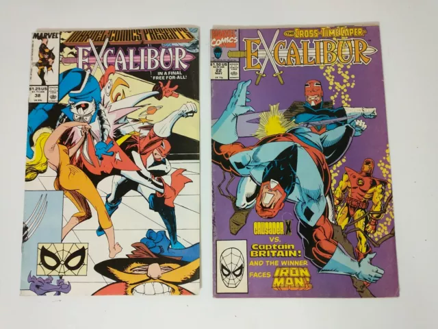 Excalibur Cross Time Caper Issue #22, & #38 Marvel Comic Book Lot 2 Copper Age