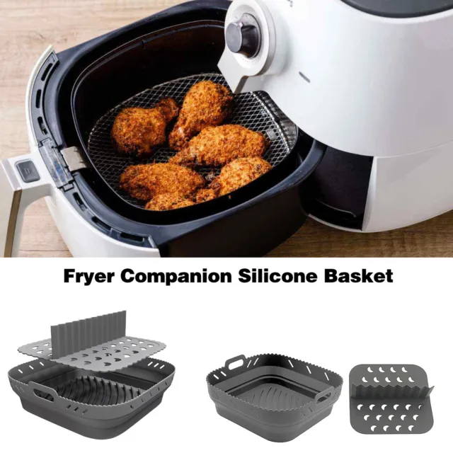 Mess-free Frying with Silicone Pan Fryer Reusable Basket Divider Set for Even