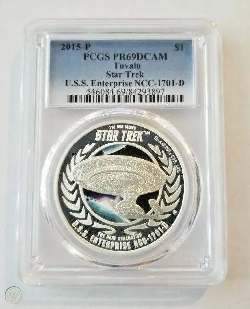 STAR TREK USS ENTERPRISE NCC-1701-D PCGS 1 One Ounce Silver Proof   PR69DCAM